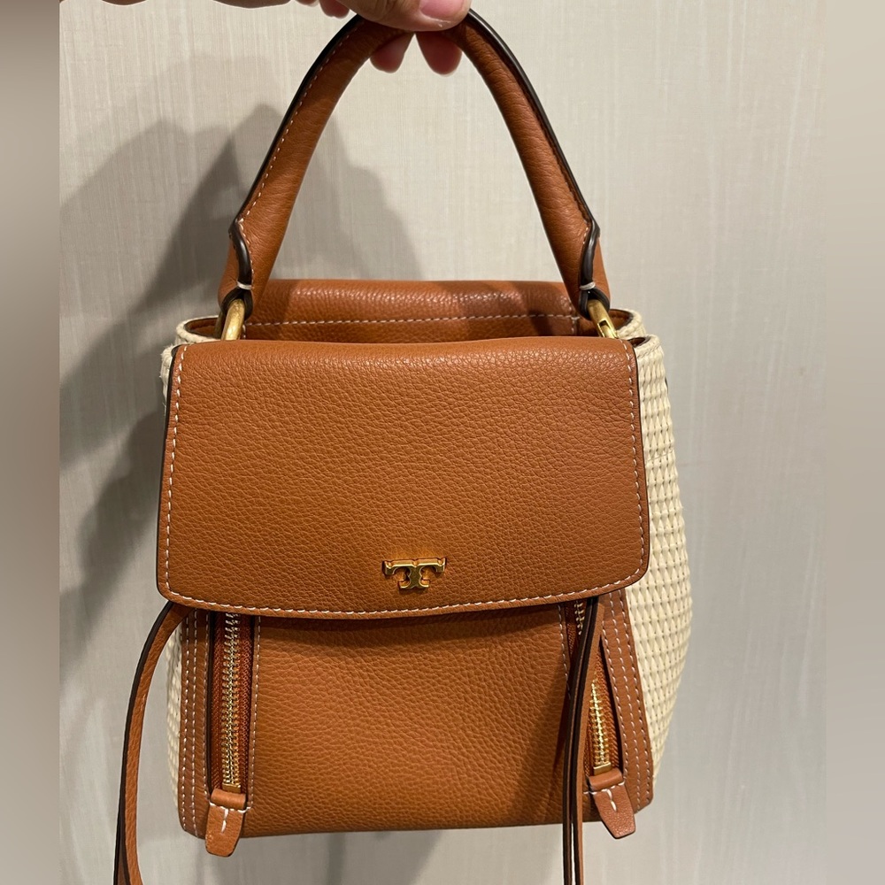 Tory Burch Half-Moon Straw Crossbody Bag